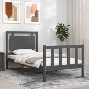 The Living Store Bedframe met hoofdbord massief hout grijs 2FT6 Small Single Bedframe Bedframes Bed Eenpersoonsbed Slaapkamermeubel Houten Bedframe Houten Bed Bedbodem Massief Houten Bedframe Ledikant Bedframe Met Hoofdeinde