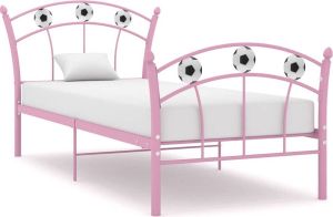 The Living Store Bedframe met voetbaldesign metaal roze 90x200 cm Bedframe Bed Frame Bed Frames Bed Bedden Metalen Bedframe Metalen Bedframes 1-persoonsbed 1