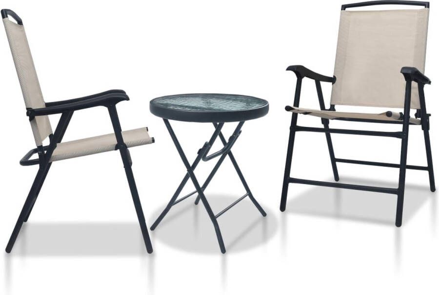 The Living Store Bistroset 3-delig crème zwart Textileen Staal Glas 62x59x93 cm (stoel) 40x46 cm (tafel)