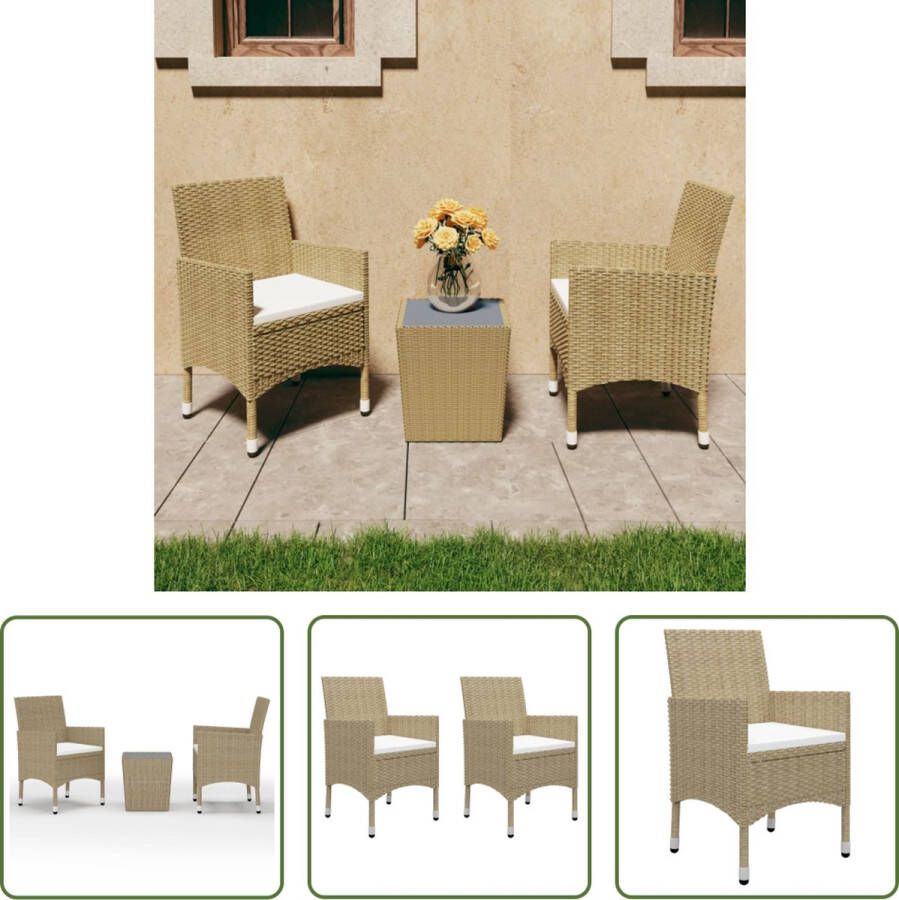 The Living Store Bistroset 3-delig Staal en PE-rattan Beige Afmetingen tafel- 41.5 x 41.5 x 43 cm Afmetingen stoel- 52 x 57 x 84 cm