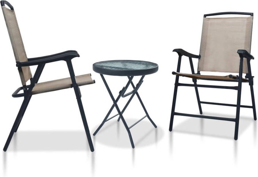 The Living Store Bistroset 3-delig Taupe Zwart Textileen Staal Glas Stoel- 62x59x93cm Tafel- 40x46cm Watergolfpatroon