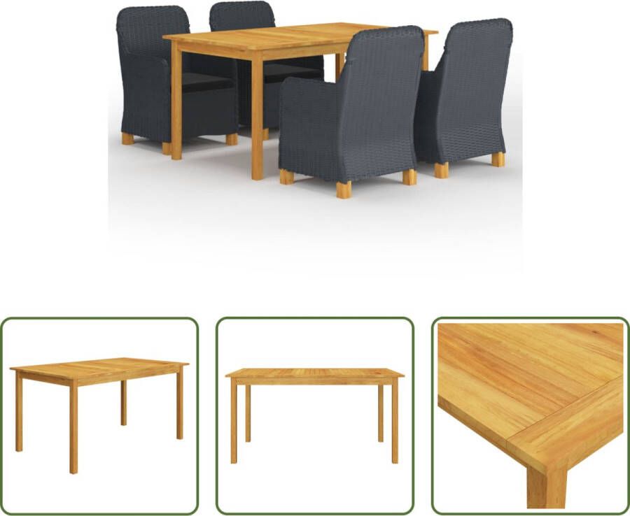 The Living Store Bistroset Acacia Hout Donkergrijs 150x90x74cm Inclusief kussens