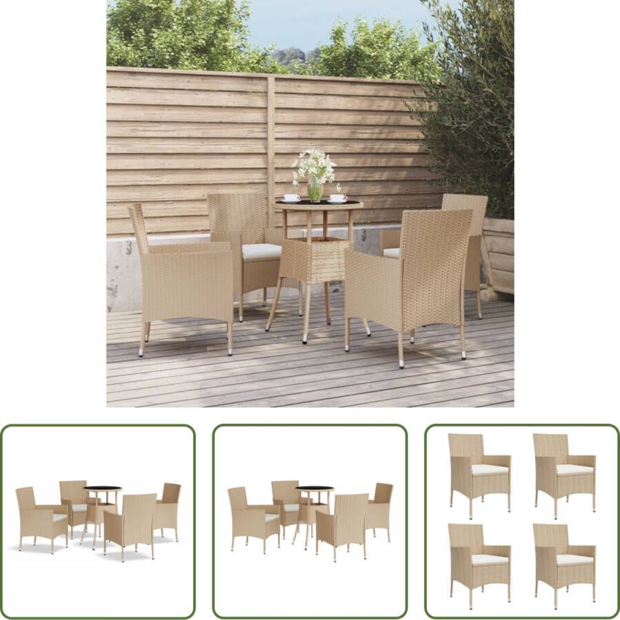 The Living Store Bistroset Beige PE-rattan Gepoedercoat staal 55 x 75 cm Inclusief kussens