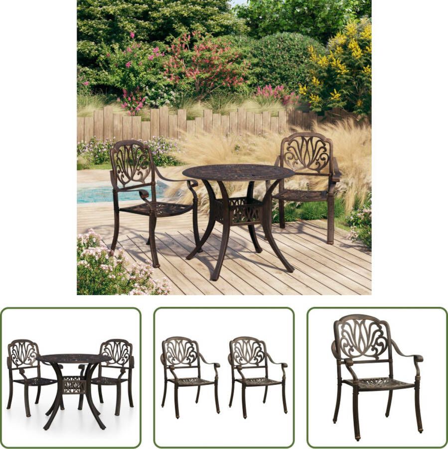 The Living Store Bistroset Gietaluminium Brons 63 x 69 x 91 cm Inclusief 2 Tuinstoelen en 1 Tafel