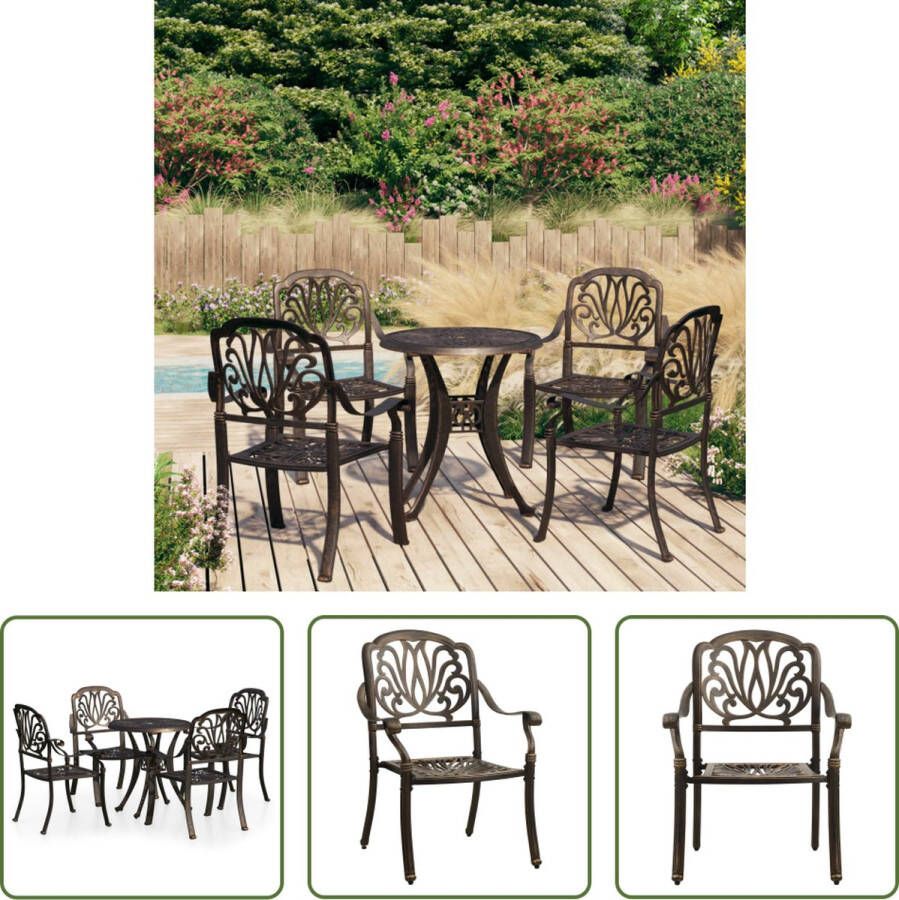 The Living Store Bistroset Gietaluminium Tuinstoelen en Tafel 63x69x91 cm Brons