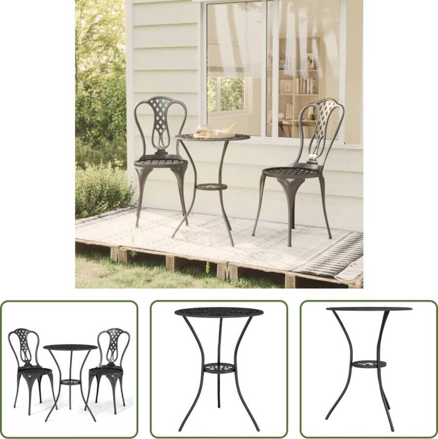 The Living Store Bistroset Gietaluminium Zwart 53 x 53 x 65 cm tafel 41 x 41 x 85 cm stoel Montage vereist