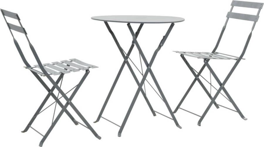 The Living Store Bistroset Inklapbaar Grijs Gepoedercoat Staal Tafel 60 x 71 cm Stoelen 42 x 40 x 81 cm