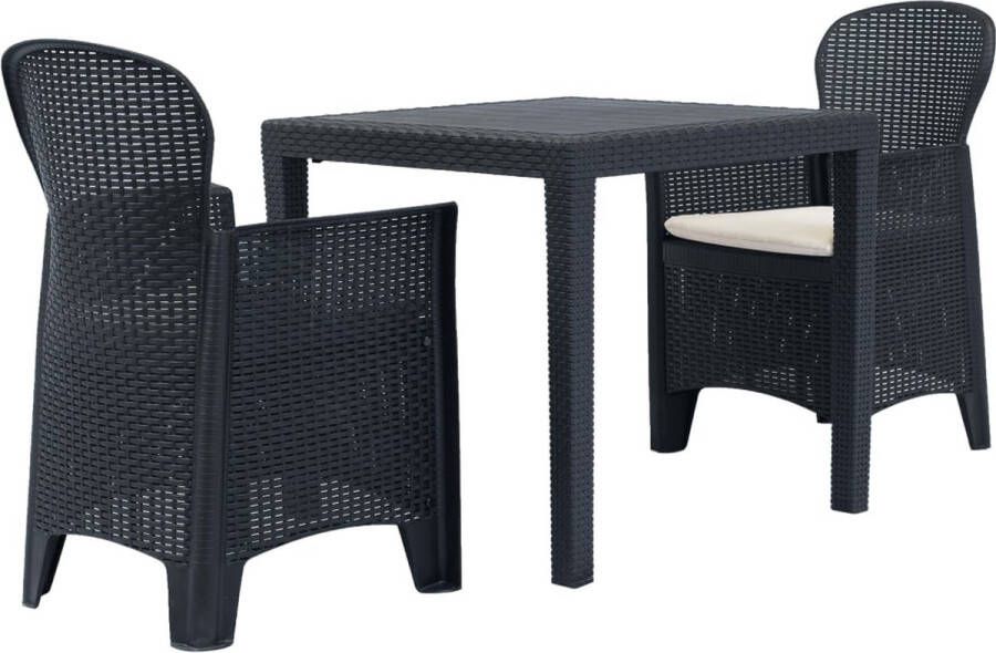 The Living Store Bistroset Kunststof 79x79x72 cm Antraciet Rattan-look