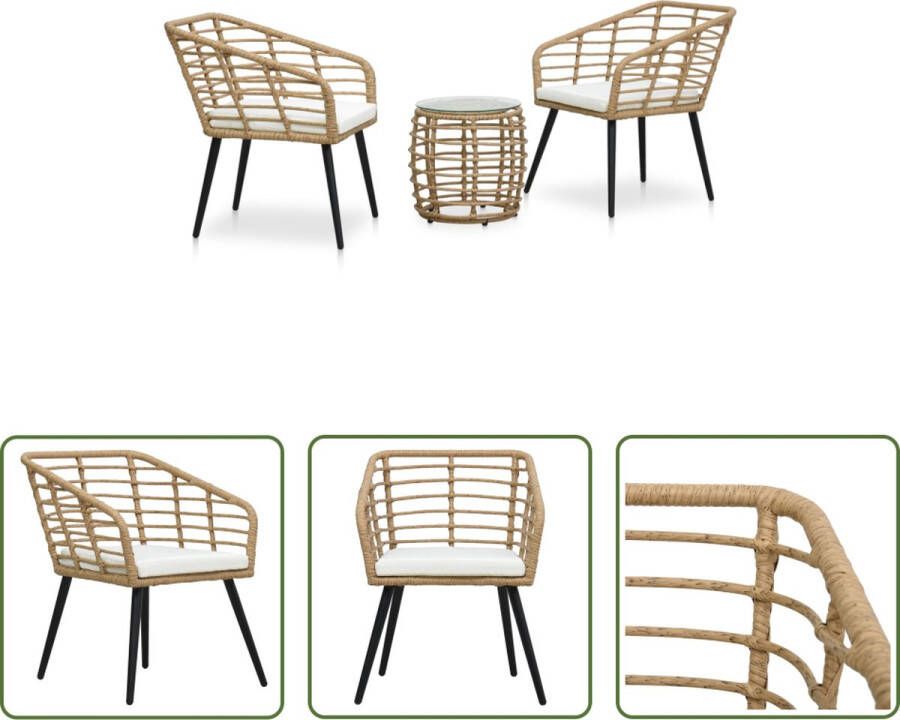 The Living Store Bistroset PE-rattan 63.5 x 53.5 x 77 cm Eiken Zwart Wit Transparant