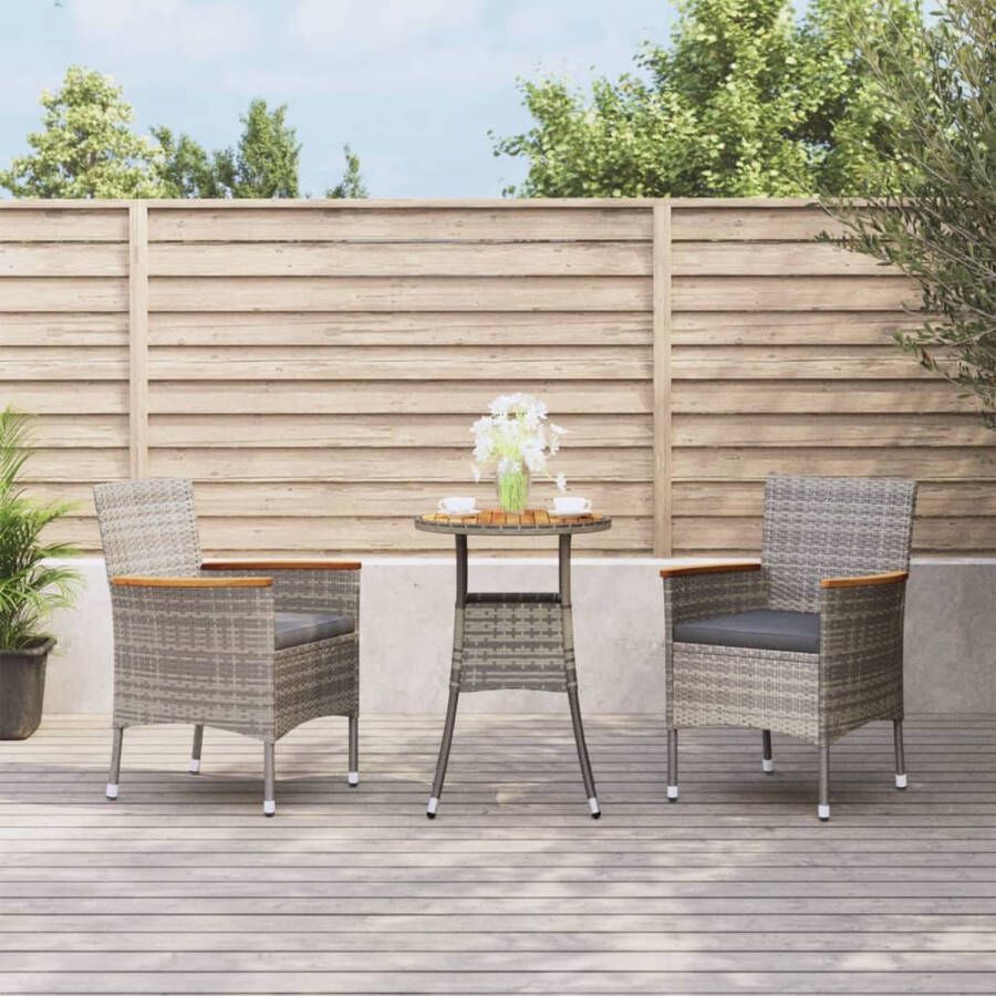 The Living Store Bistroset PE-rattan grijs 55 x 75 cm (ø x H) inclusief kussens