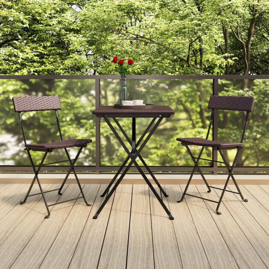 The Living Store Bistroset Poly Rattan 3-delig Bruin Tafel- 55x54x71cm Stoel- 40x45x79cm