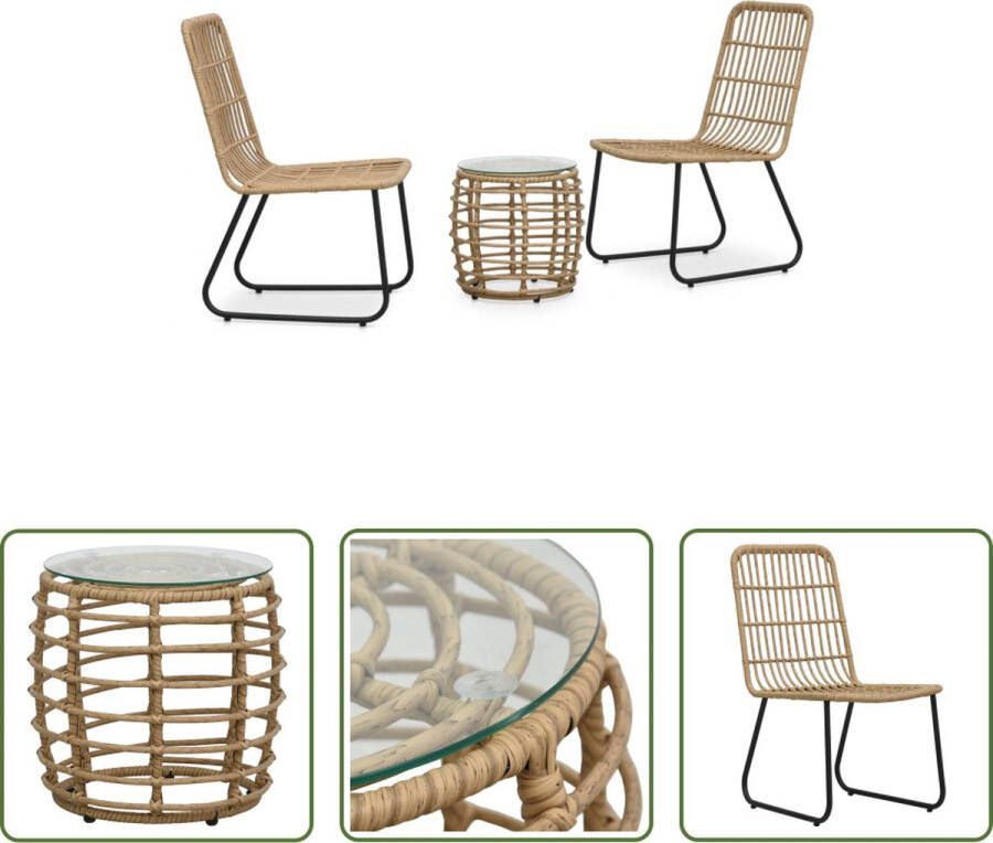 The Living Store Bistroset Poly Rattan 41.5 x 41.5 cm Eiken Zwart Transparant