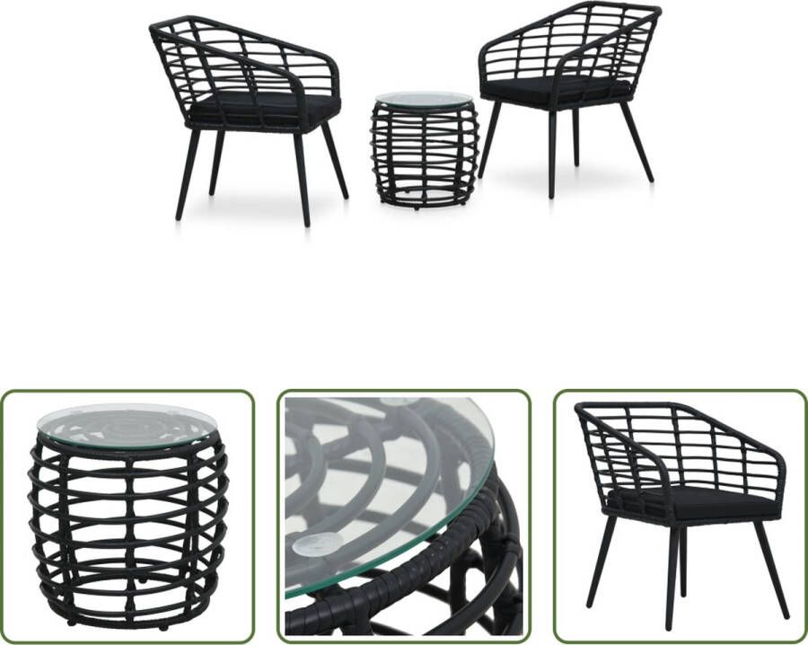 The Living Store Bistroset Poly Rattan 63.5 x 53.5 x 77 cm Zwart PE Rattan