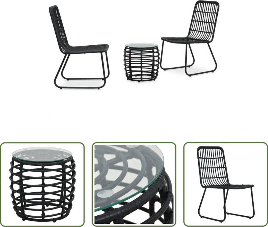 The Living Store Bistroset Poly Rattan Zwart en Transparant 66.5 x 53.5 x 90 cm