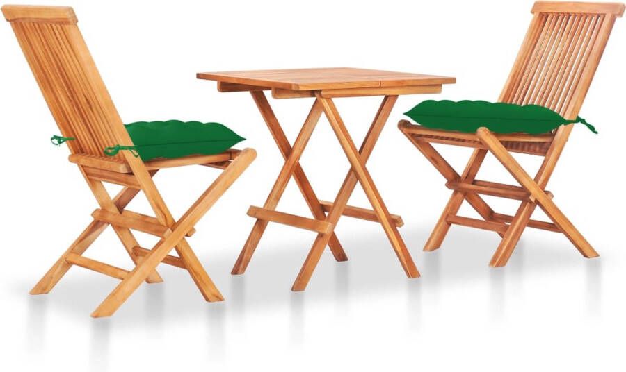 The Living Store Bistroset Teakhout Tuinmeubelen 60x60x65 cm Groen kussen