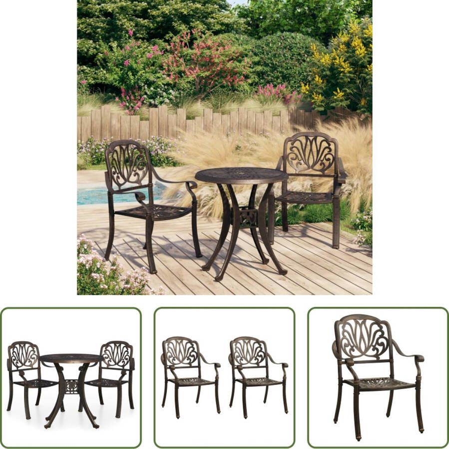 The Living Store Bistroset Tuinmeubelen Brons 2x Tuinstoel 1x Tafel (63x69x91cm 78x72cm)