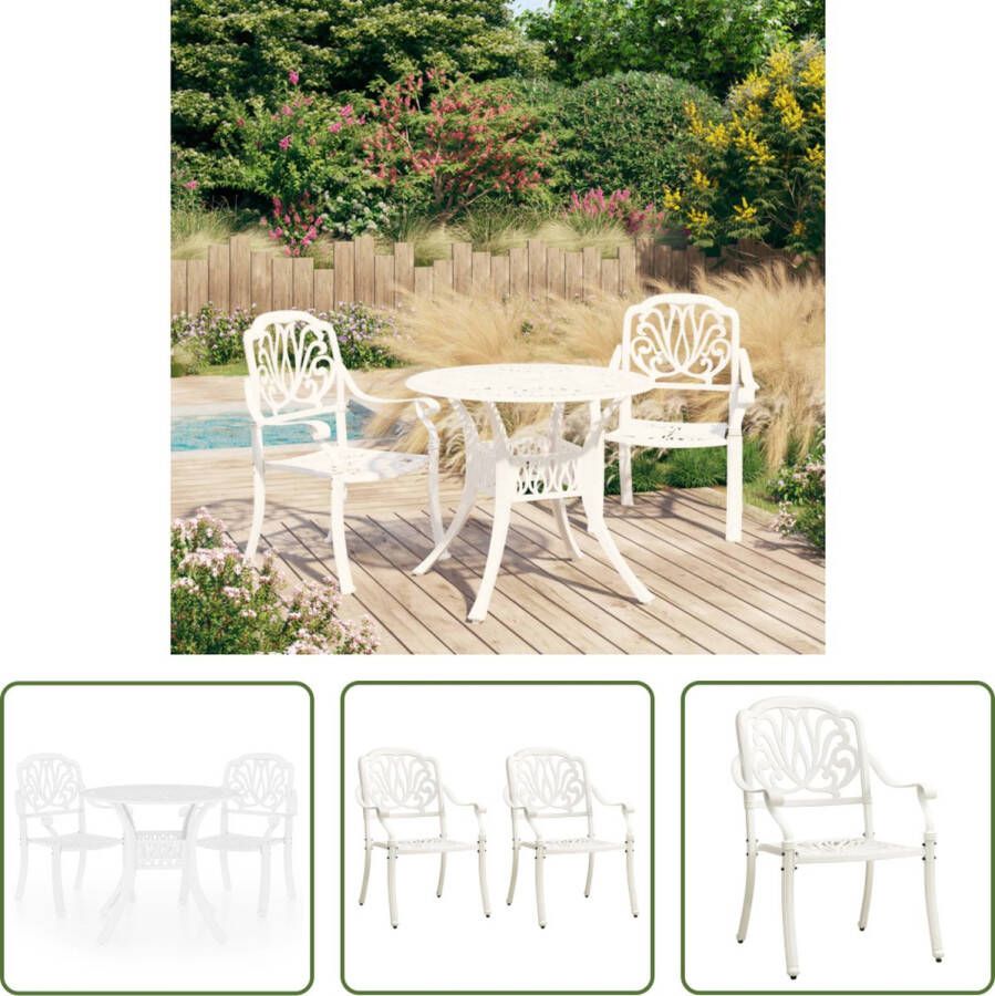 The Living Store Bistroset Tuinmeubelen Gietaluminium 2 stoelen 1 tafel Wit 63x69x91 cm 90x74 cm