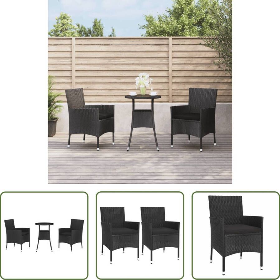 The Living Store Bistroset Zwart Tafel- 55 x 75 cm Stoel- 61 x 60 x 88 cm Kussen- 47 x 46 x 5 cm