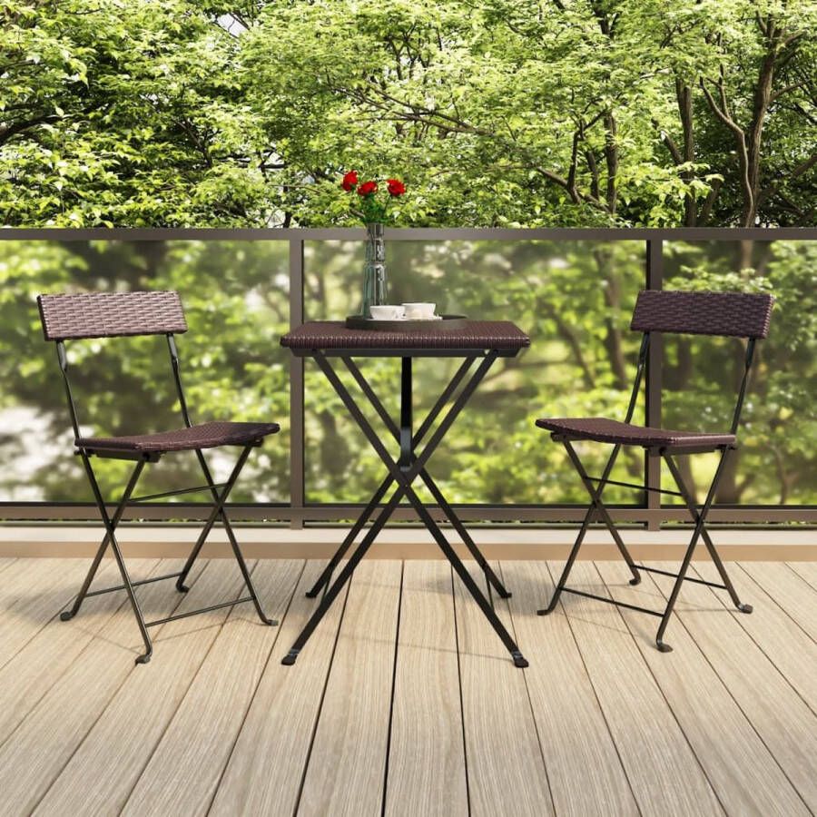 The Living Store Bistrostoel Brown PE-Rattan and Coated Steel 40x45x79 cm Folding Design