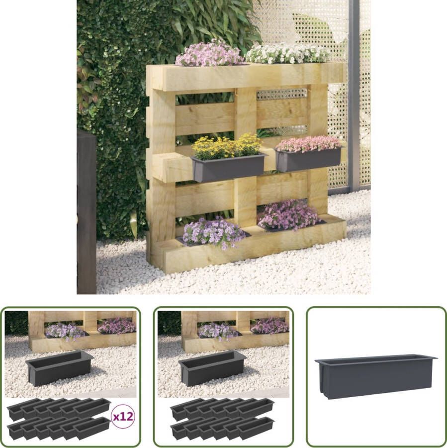 The Living Store Bloembakken Europallets Grijs 36x13.5x9.5cm PP Binnen Buiten Geschikt voor europallets 12x