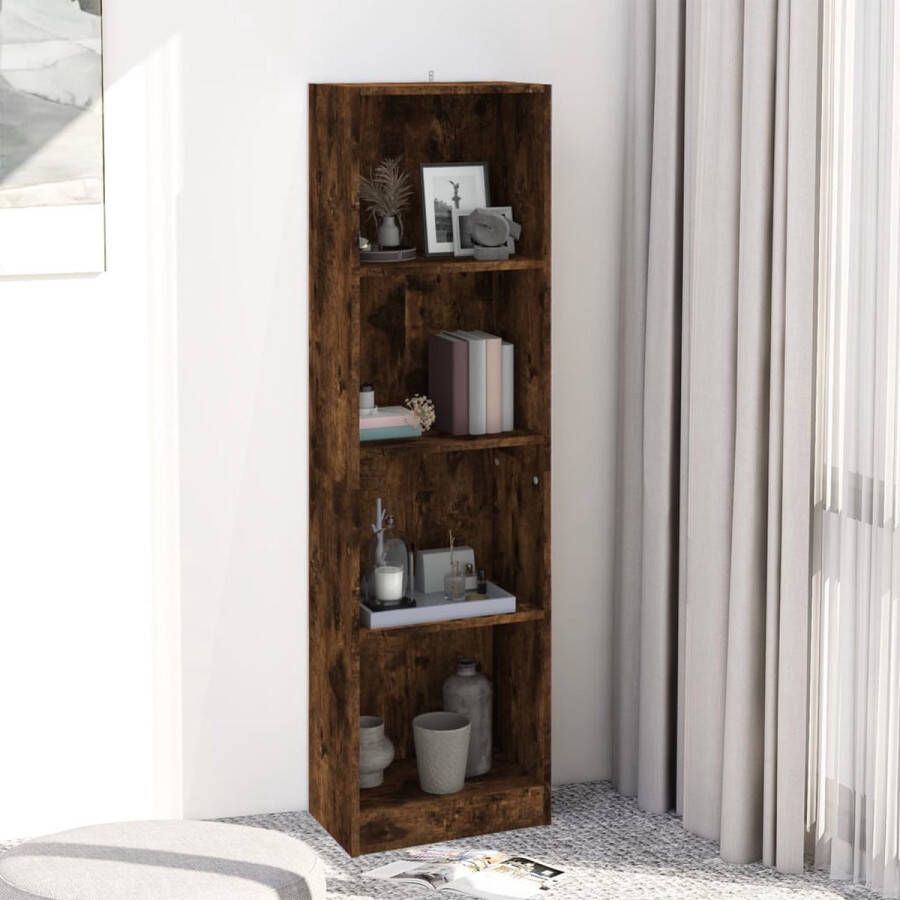 The Living Store Boekenkast 4-laags 40x24x143 cm bewerkt hout gerookt eikenkleur Kast