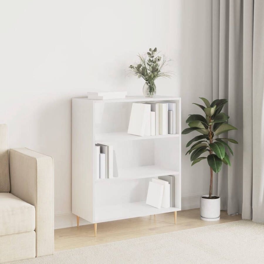 The Living Store Boekenkast 69-5x32-5x90 cm bewerkt hout hoogglans wit Kast
