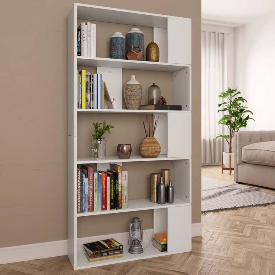 The Living Store Boekenkast 80 x 24 x 159 cm 5 vakken Wit Spaanplaat