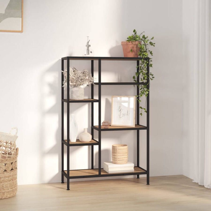 The Living Store Boekenkast 80 x 30 x 120 cm Sterke stalen constructie Lichtbruin Zwart