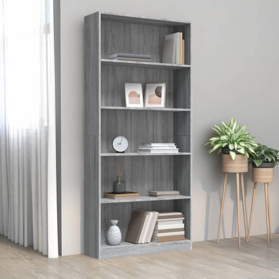 The Living Store Boekenkast 80x24x175 cm bewerkt hout grijs sonoma eikenkleurig Kast