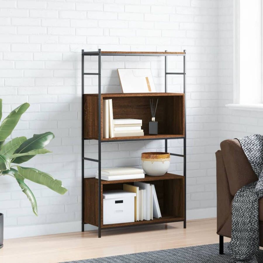 The Living Store Boekenkast 80x30x145-5 cm bewerkt hout en ijzer bruineikenkleur Kast