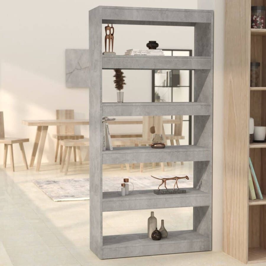 The Living Store Boekenkast Betongrijs 80x30x166 cm Houten kast voor opbergen en decoratie