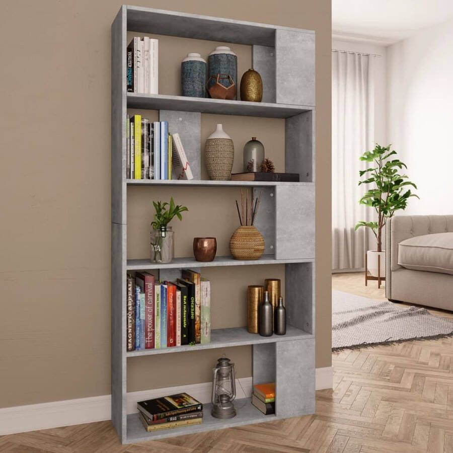 The Living Store Boekenkast Bewerkt Hout 80 x 24 x 159 cm Betongrijs