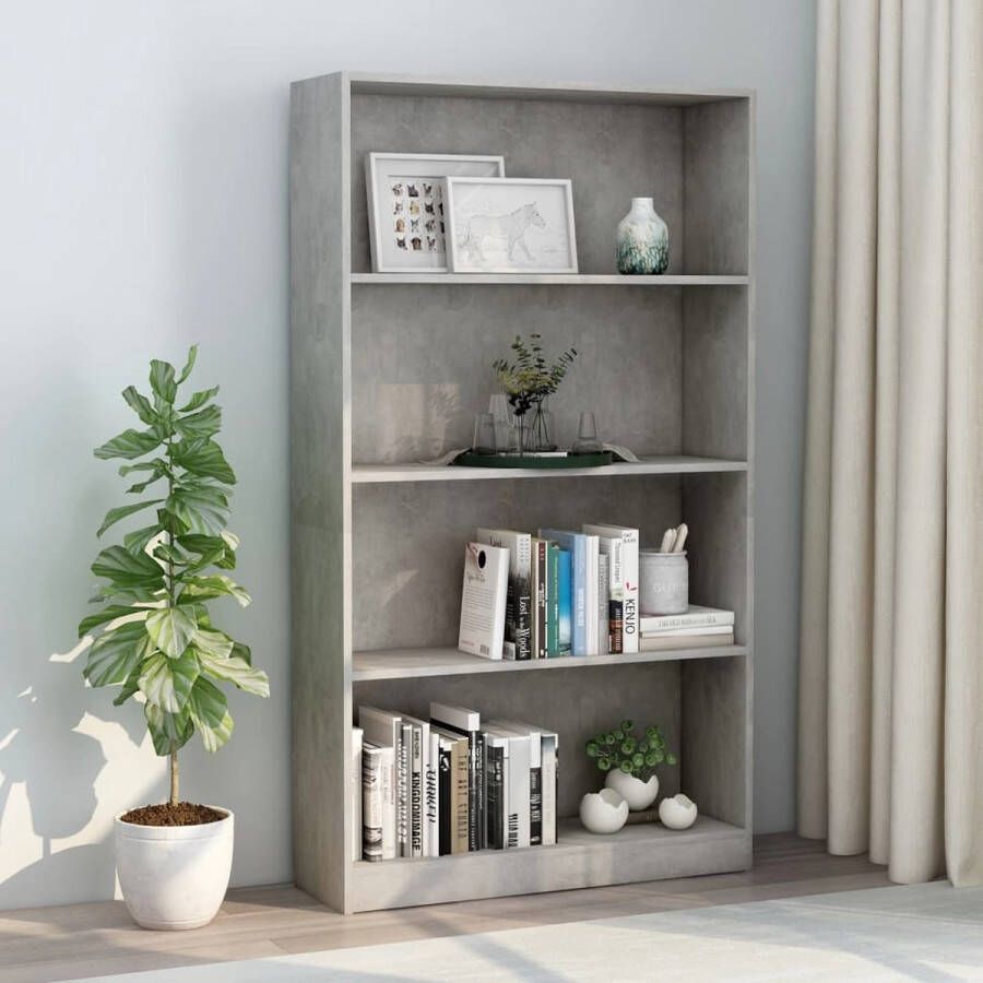 The Living Store Boekenkast Bewerkt Hout 80x24x142 cm Betongrijs