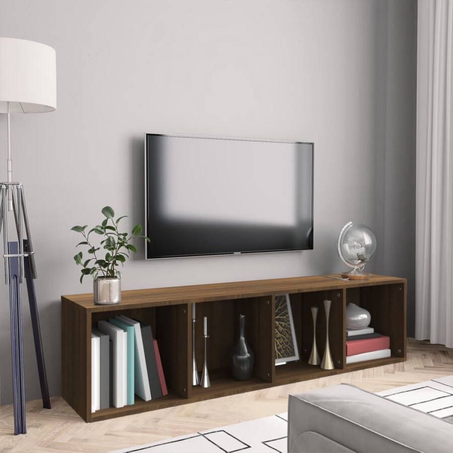 The Living Store Boekenkast tv-meubel 143x30x36 cm bewerkt hout bruineikenkleur Wandsteun