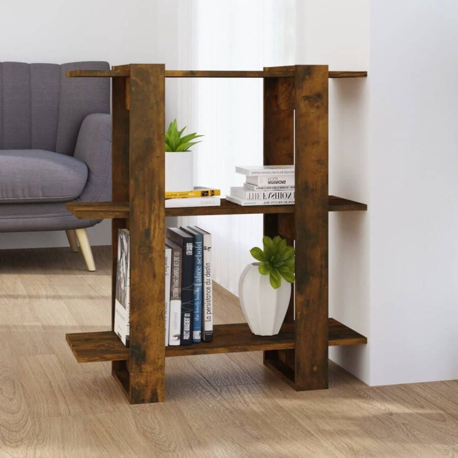 The Living Store Boekenkast Gerookt Eiken 80x30x87cm Montage vereist Wandmontage verplicht