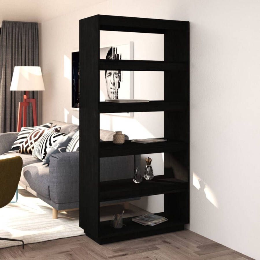 The Living Store Boekenkast Grenenhout 80 x 35 x 167 cm Zwart