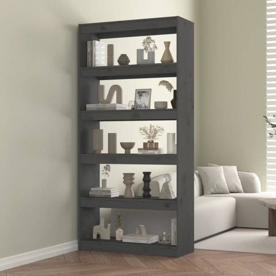 The Living Store Boekenkast Grenenhout 80x30x167.4 cm Grijs