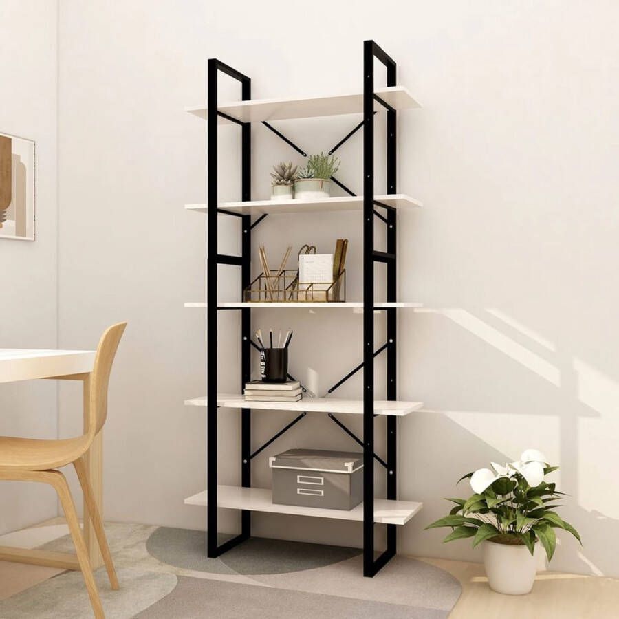 The Living Store Boekenkast Grenenhout en Metaal 80 x 30 x 105 cm en 80 x 30 x 70 cm