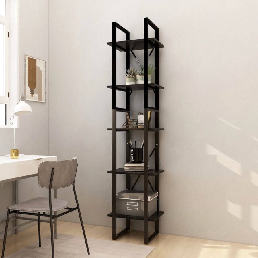 The Living Store Boekenkast Grenenhout Hoge- 40 x 30 x 105 cm Lage- 40 x 30 x 70 cm Zwart