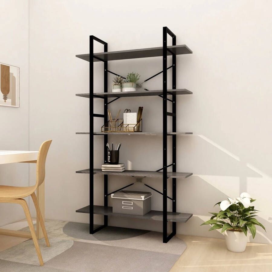 The Living Store Boekenkast Grenenhout Hoge Lage Kast Grijs 100x30x105cm 100x30x70cm Montage vereist