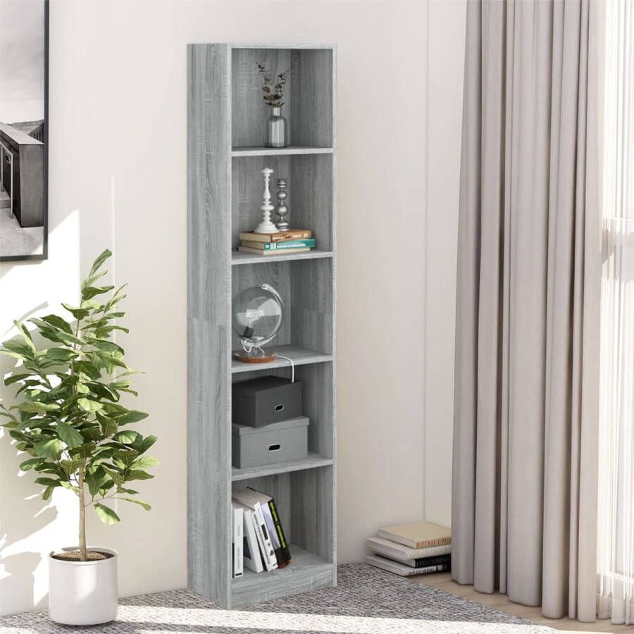 The Living Store Boekenkast Grijs Sonoma Eiken 40x24x175cm 5-laags