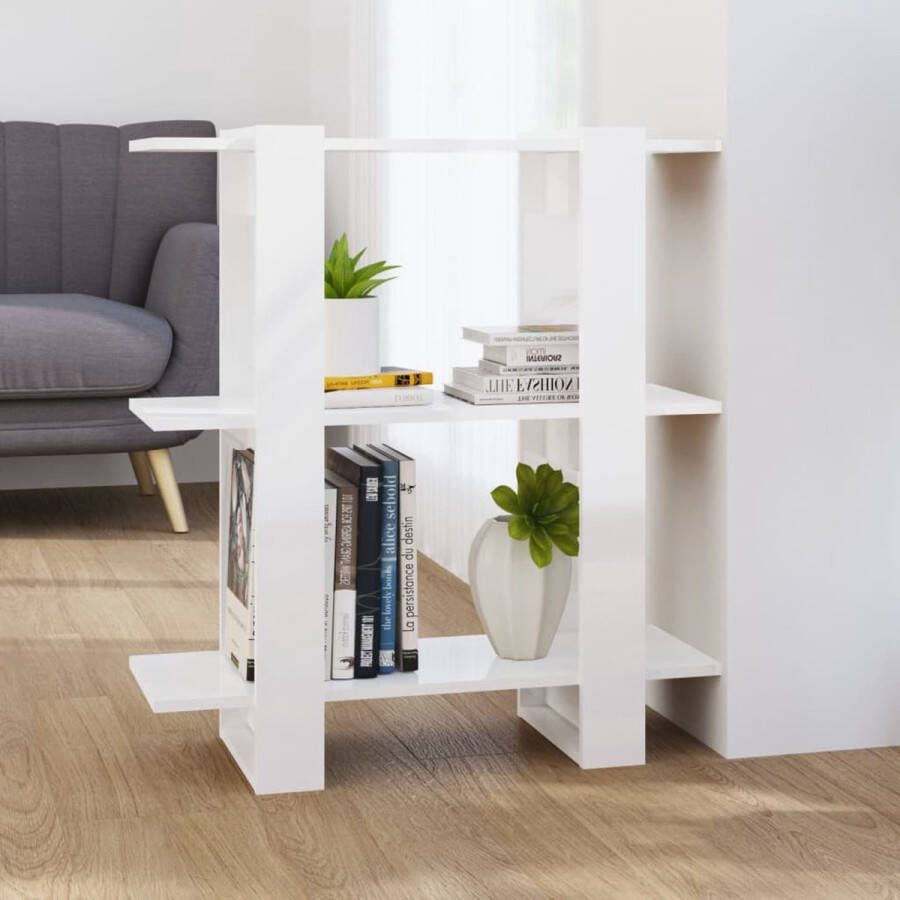 The Living Store Boekenkast Hoogglans wit 80 x 30 x 87 cm Bewerkt hout