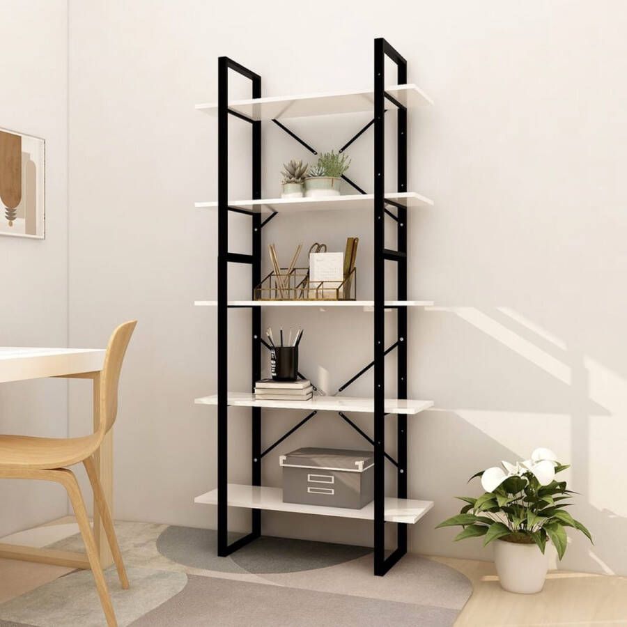 The Living Store Boekenkast Industrial Hout Metaal Wit 80x30x105cm 80x30x70cm