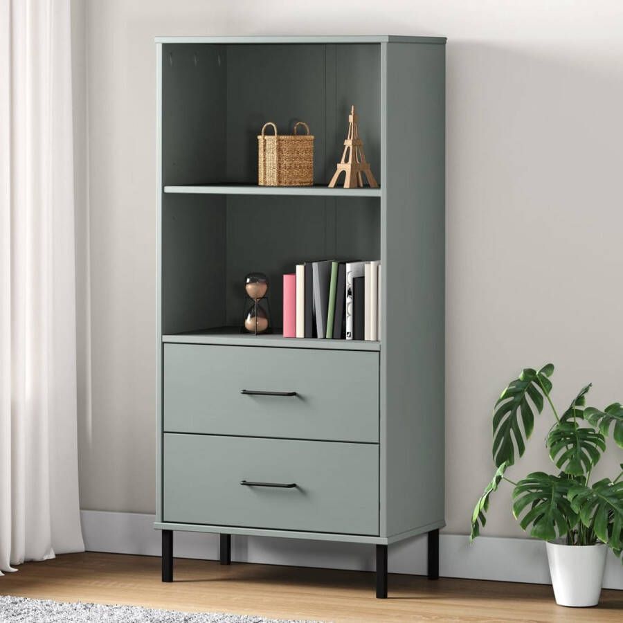The Living Store OSLO Boekenkast 60 x 35 x 128.5 cm Grijs Massief Grenenhout en Metaal