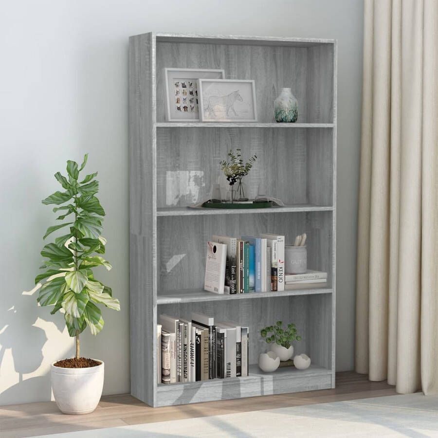 The Living Store Boekenkast Grijs sonoma eiken 80 x 24 x 142 cm Met 4-laags ontwerp