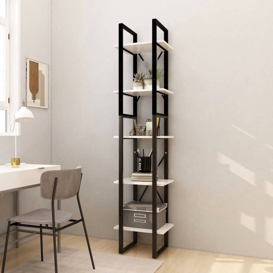 The Living Store Boekenkast met 5 schappen 40x30x175 cm grenenhout wit Kast