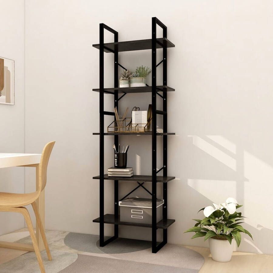 The Living Store Boekenkast met 5 schappen 60x30x175 cm grenenhout zwart Kast