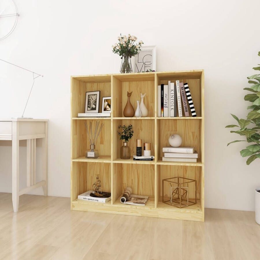 The Living Store Boekenkast Opbergkast Massief Grenenhout 104x33.5x110 cm Decoratief en praktisch