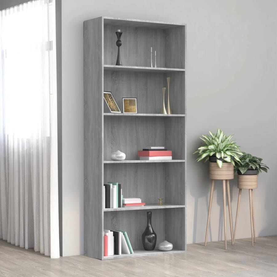 The Living Store Boekenkast Praktisch Materiaal 80x30x189 cm Grijs Sonoma Eiken