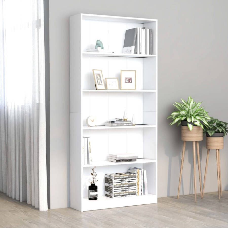 The Living Store Boekenkast Vintage Hout 80 x 24 x 175 cm 5-laags